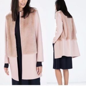 RARE ZARA Pink Wool Combination Faux FurJacket XS